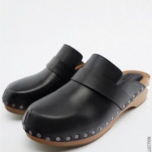 Zara black leather clogs with studs sz 39